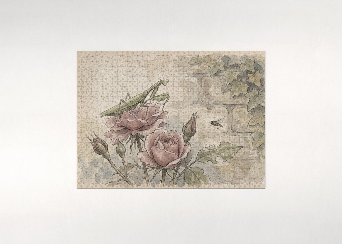 Praying Mantis on the Rose jigsaw puzzle - gift box