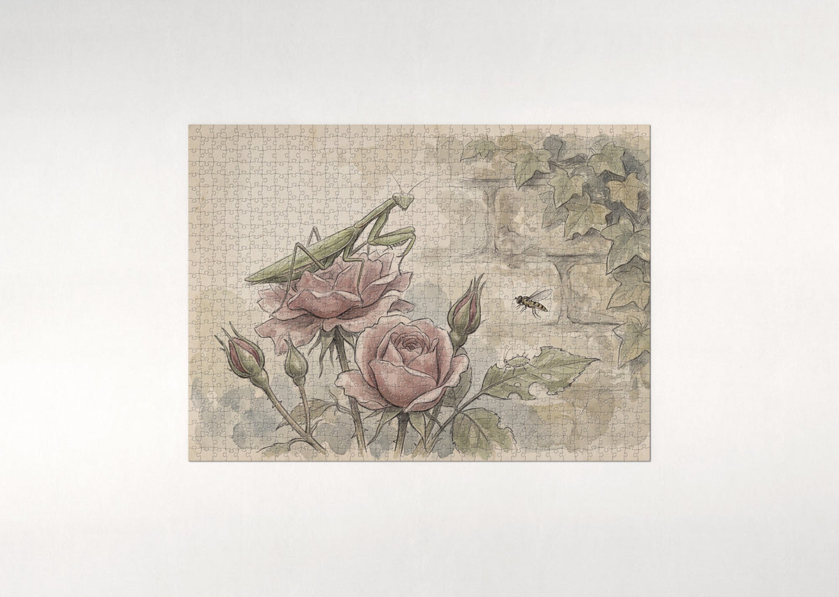 Praying Mantis on the Rose jigsaw puzzle - flat puzzle