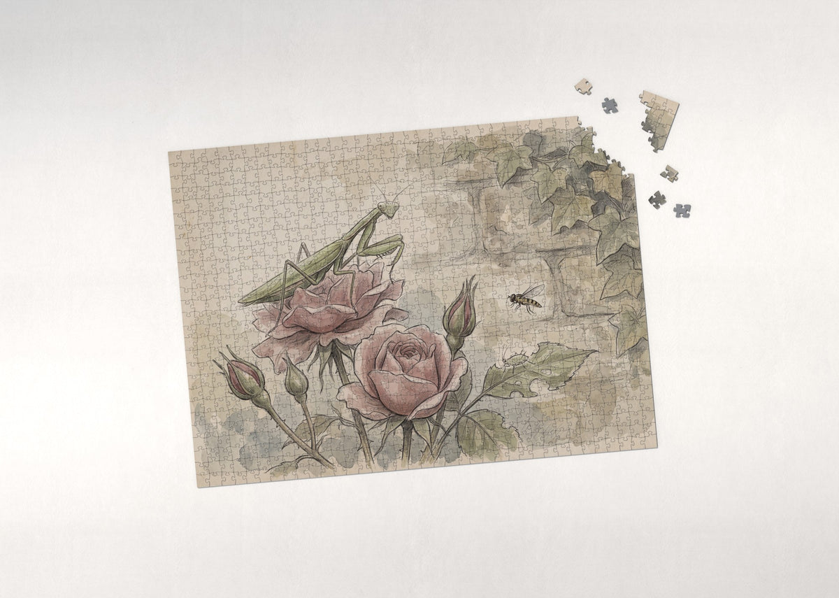 Praying Mantis on the Rose jigsaw puzzle - puzzle with loose pieces