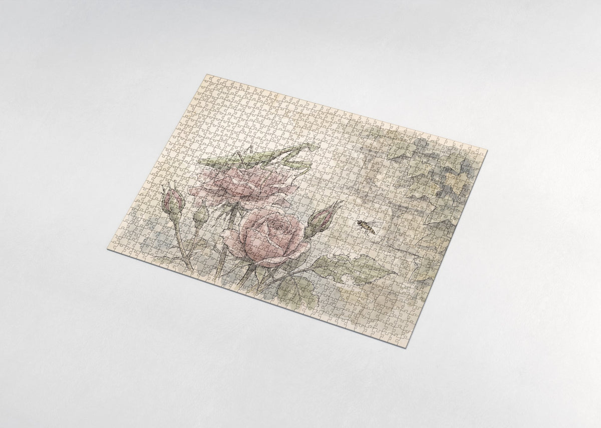 Praying Mantis on the Rose jigsaw puzzle - assembled puzzle