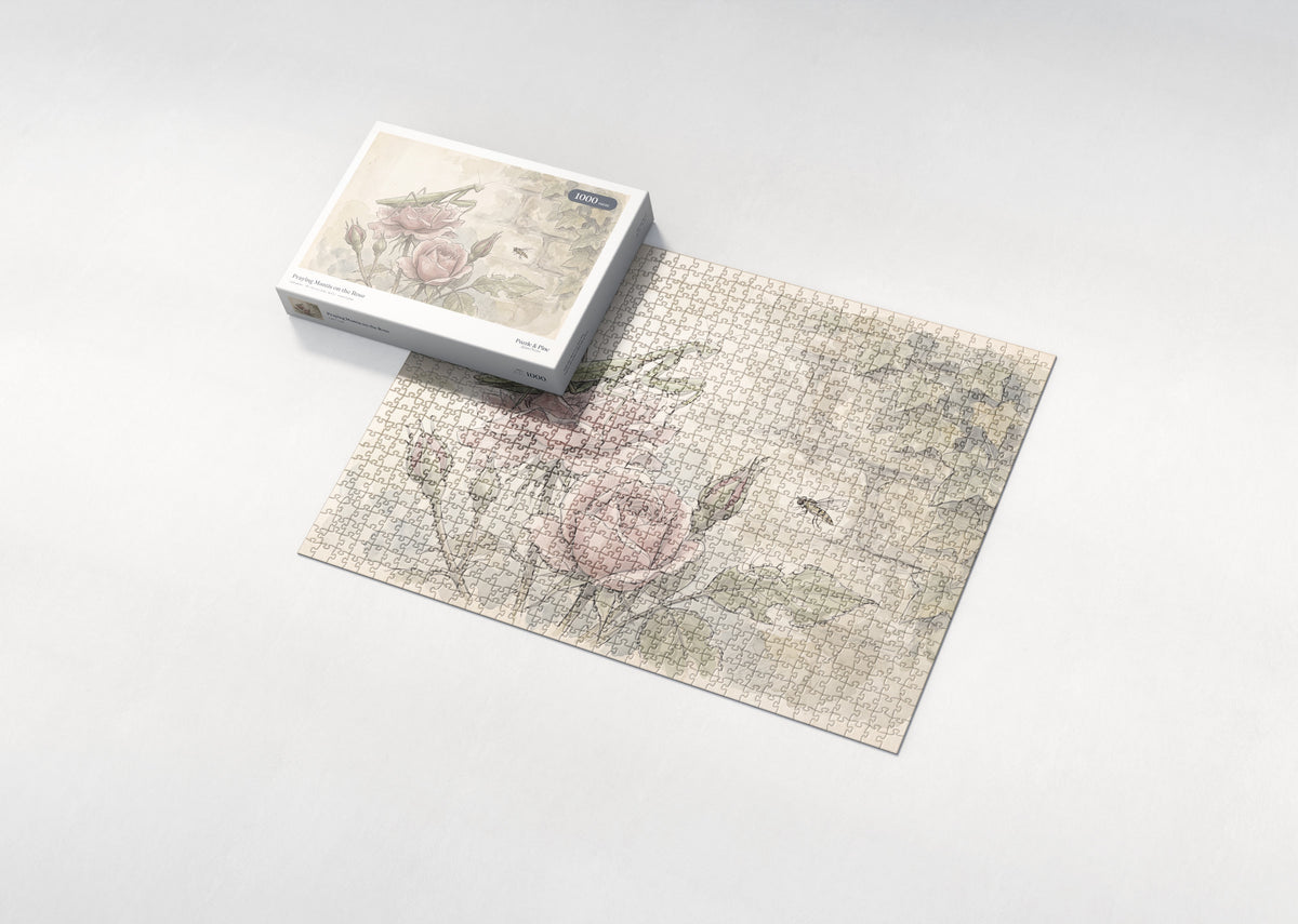 Praying Mantis on the Rose jigsaw puzzle - box and puzzle