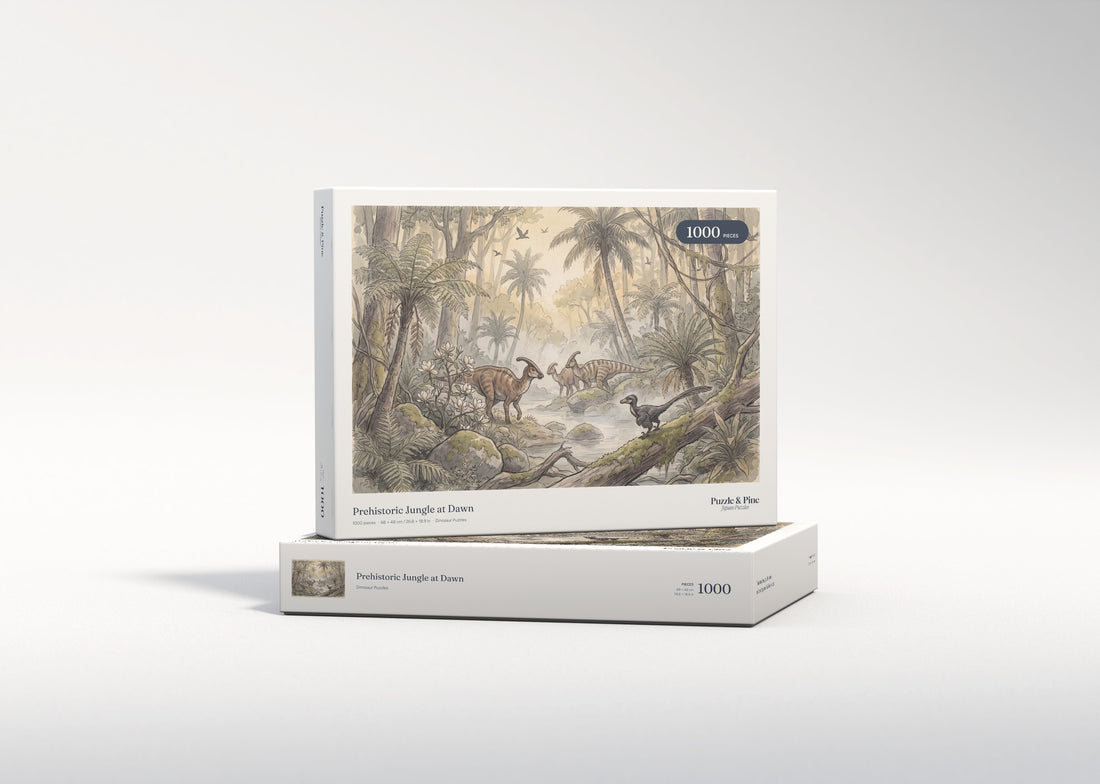 Prehistoric Jungle at Dawn jigsaw puzzle - gift box