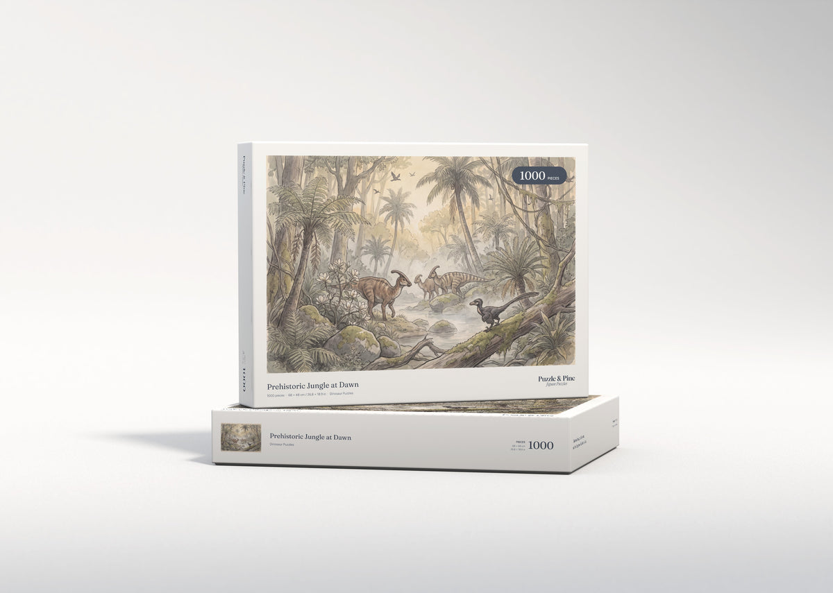 Prehistoric Jungle at Dawn jigsaw puzzle - gift box