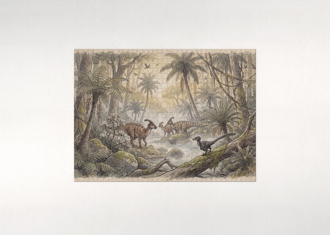 Prehistoric Jungle at Dawn jigsaw puzzle - gift box