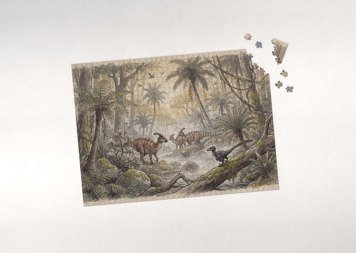 Prehistoric Jungle at Dawn jigsaw puzzle - puzzle with loose pieces
