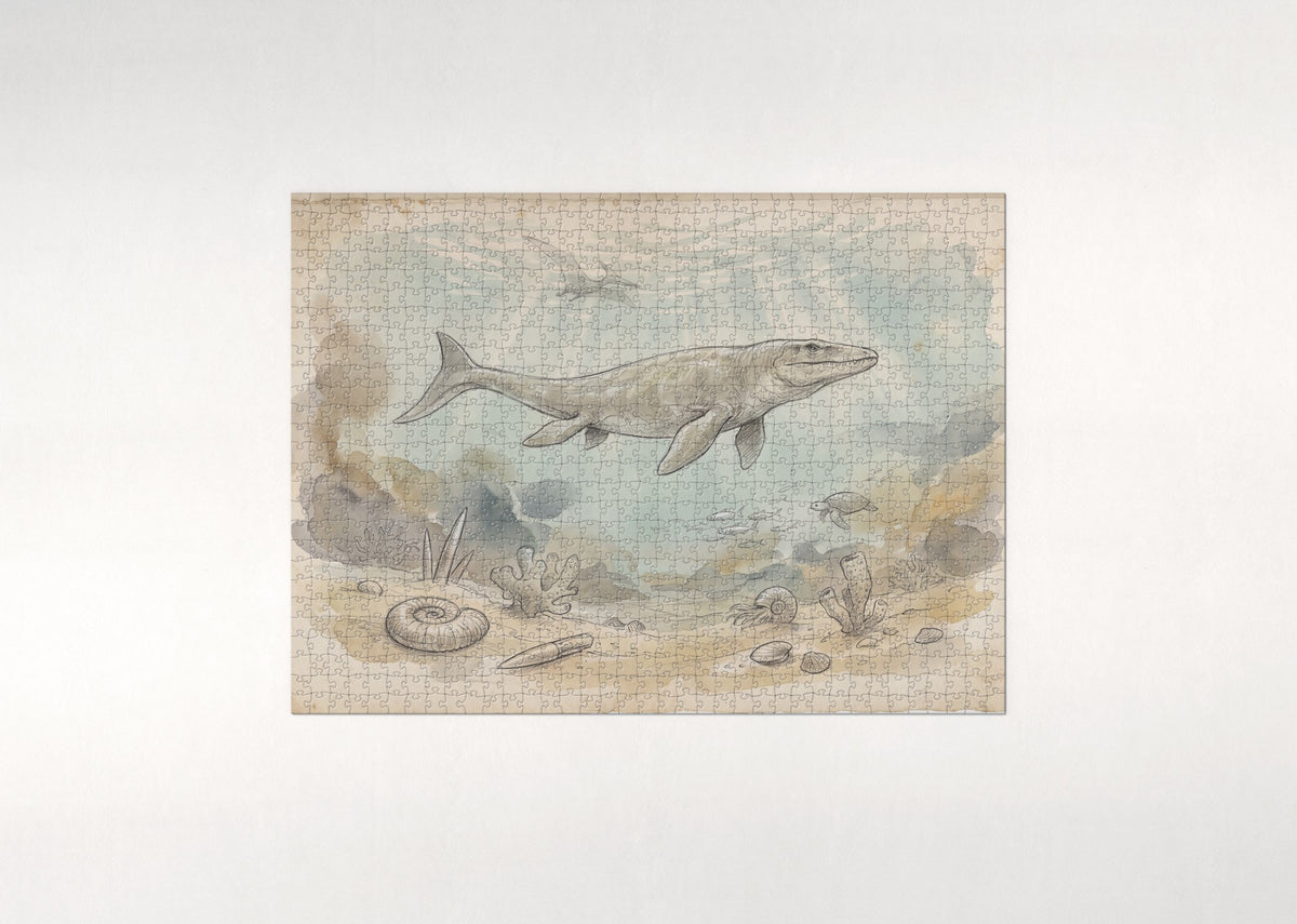 Prehistoric Ocean with Mosasaurus jigsaw puzzle - flat puzzle