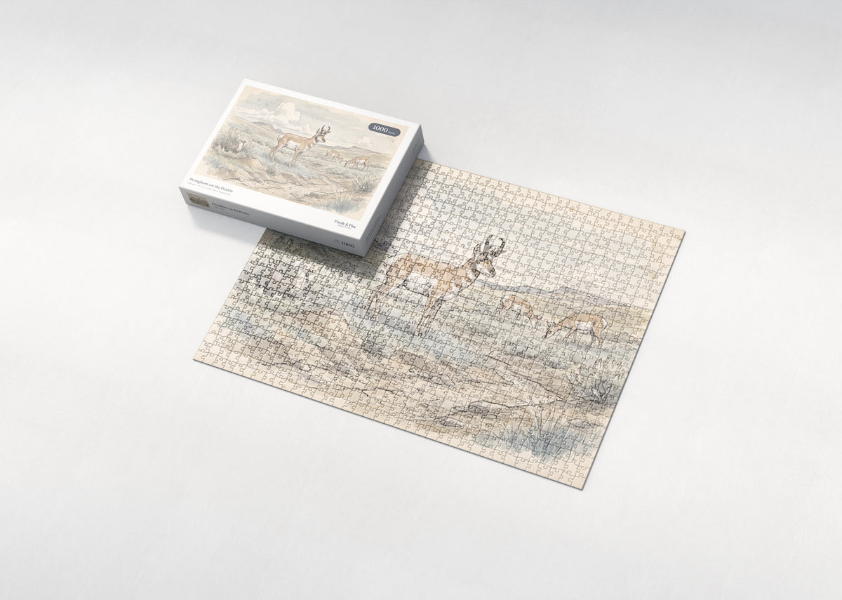 Pronghorn on the Prairie jigsaw puzzle - box and puzzle