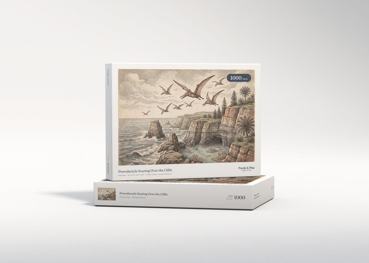 Pterodactyls Soaring Over the Cliffs jigsaw puzzle - gift box