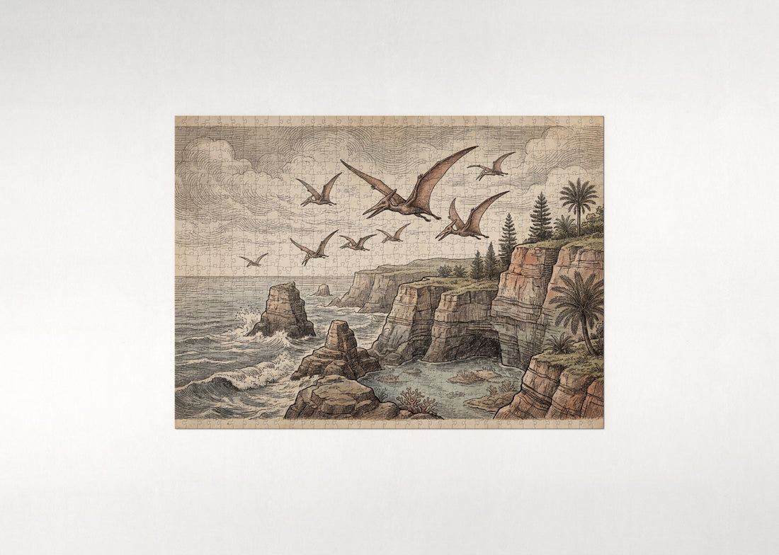 Pterodactyls Soaring Over the Cliffs jigsaw puzzle - gift box