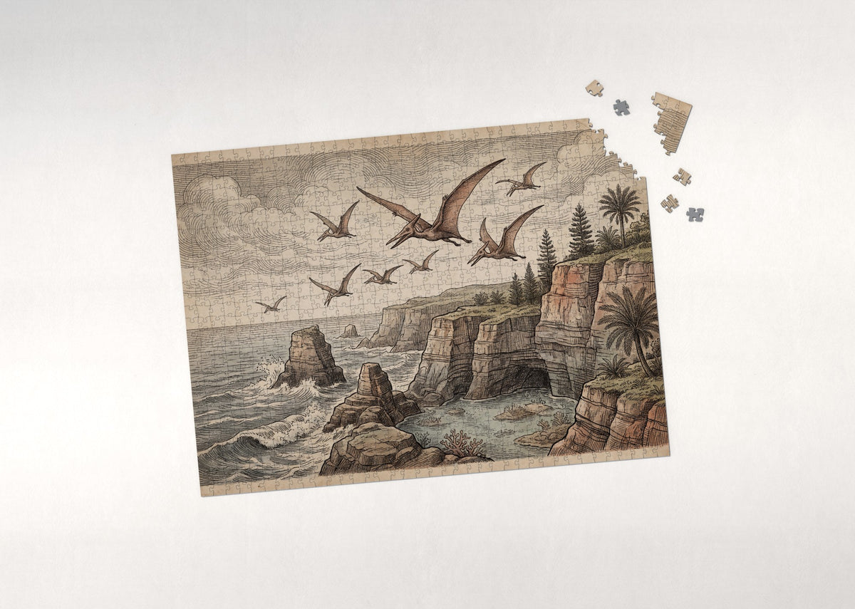 Pterodactyls Soaring Over the Cliffs jigsaw puzzle - puzzle with loose pieces