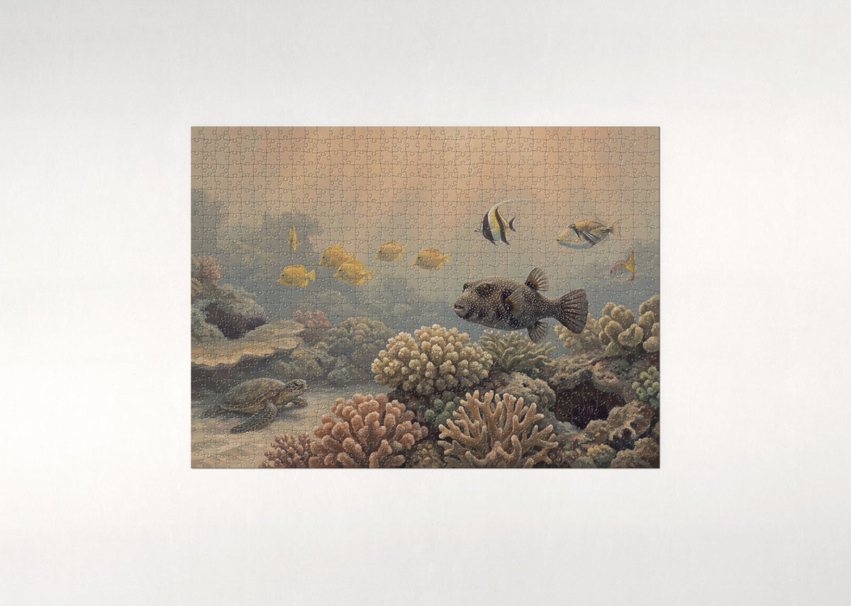 Pufferfish Among the Coral jigsaw puzzle - flat puzzle