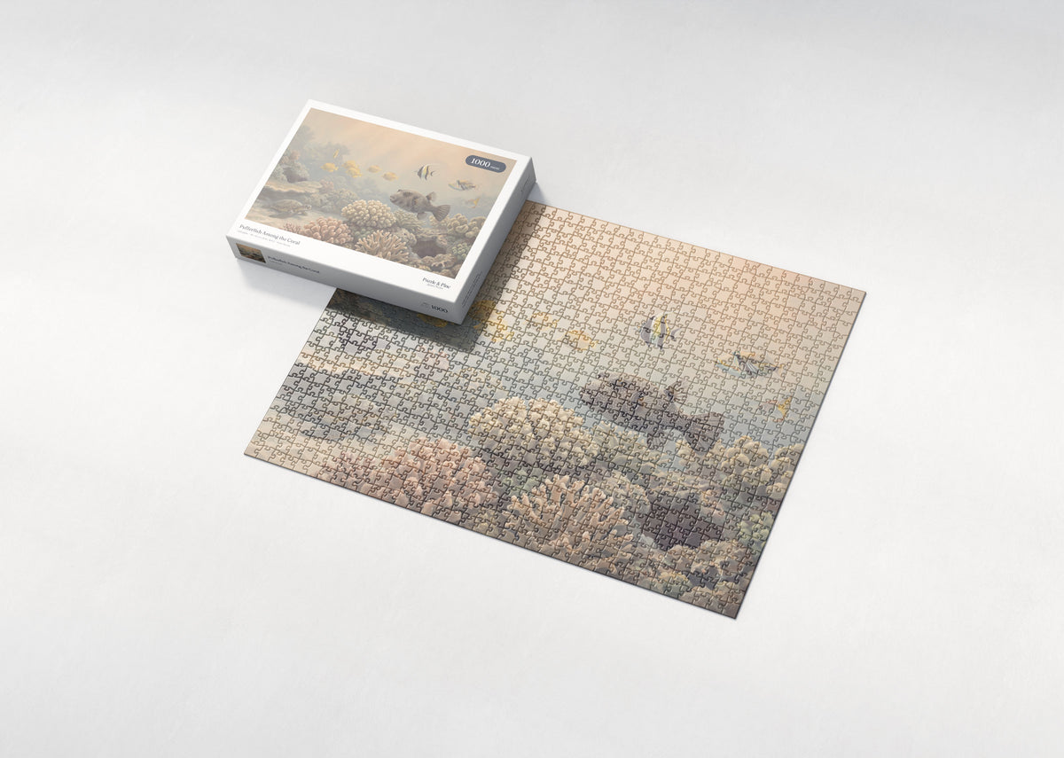 Pufferfish Among the Coral jigsaw puzzle - box and puzzle