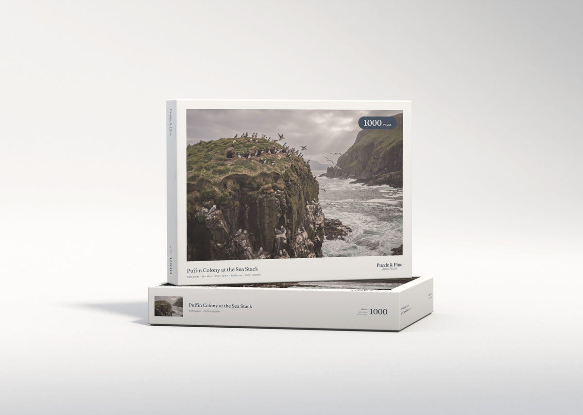 Puffin Colony at the Sea Stack jigsaw puzzle - gift box
