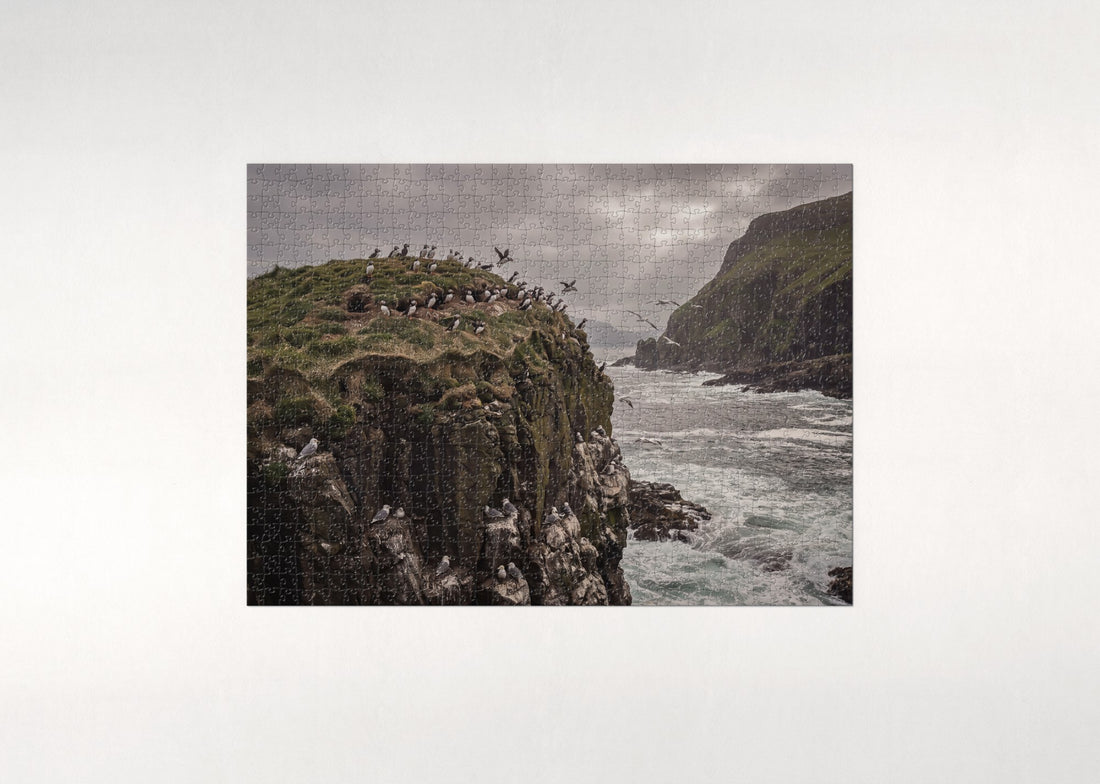 Puffin Colony at the Sea Stack jigsaw puzzle - gift box
