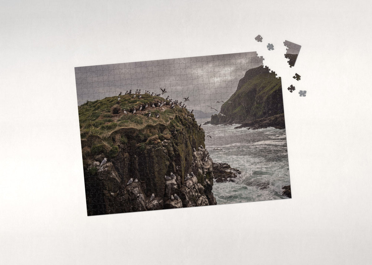 Puffin Colony at the Sea Stack jigsaw puzzle - puzzle with loose pieces