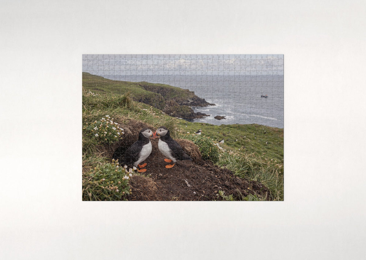 Puffin Pair at the Burrow jigsaw puzzle - flat puzzle