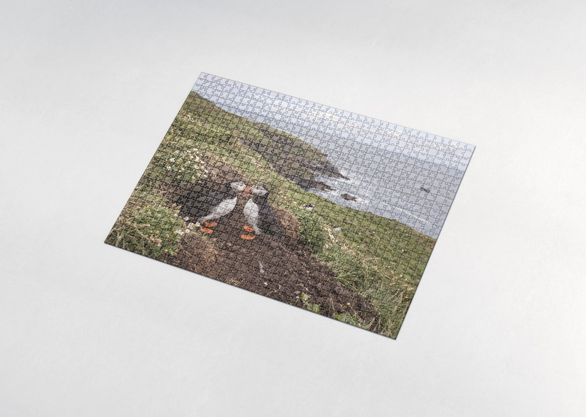 Puffin Pair at the Burrow jigsaw puzzle - assembled puzzle