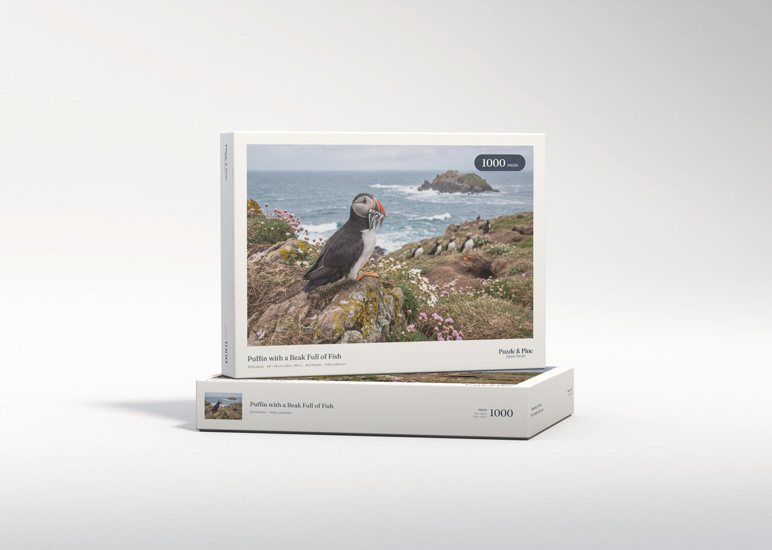 Puffin with a Beak Full of Fish jigsaw puzzle - gift box