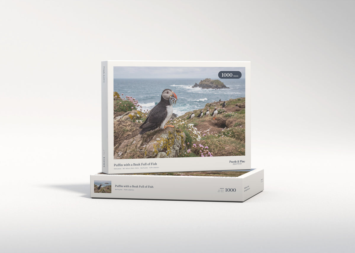 Puffin with a Beak Full of Fish jigsaw puzzle - gift box