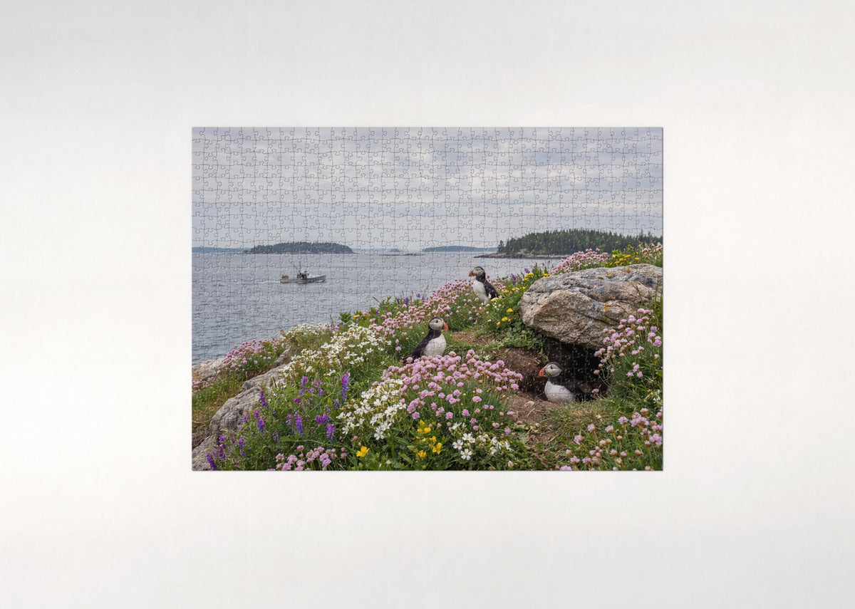 Puffins in the Coastal Wildflowers jigsaw puzzle - flat puzzle