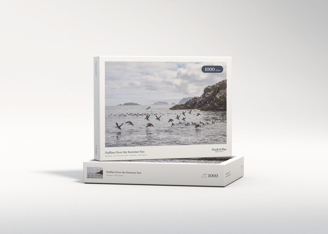 Puffins Over the Summer Sea jigsaw puzzle - gift box