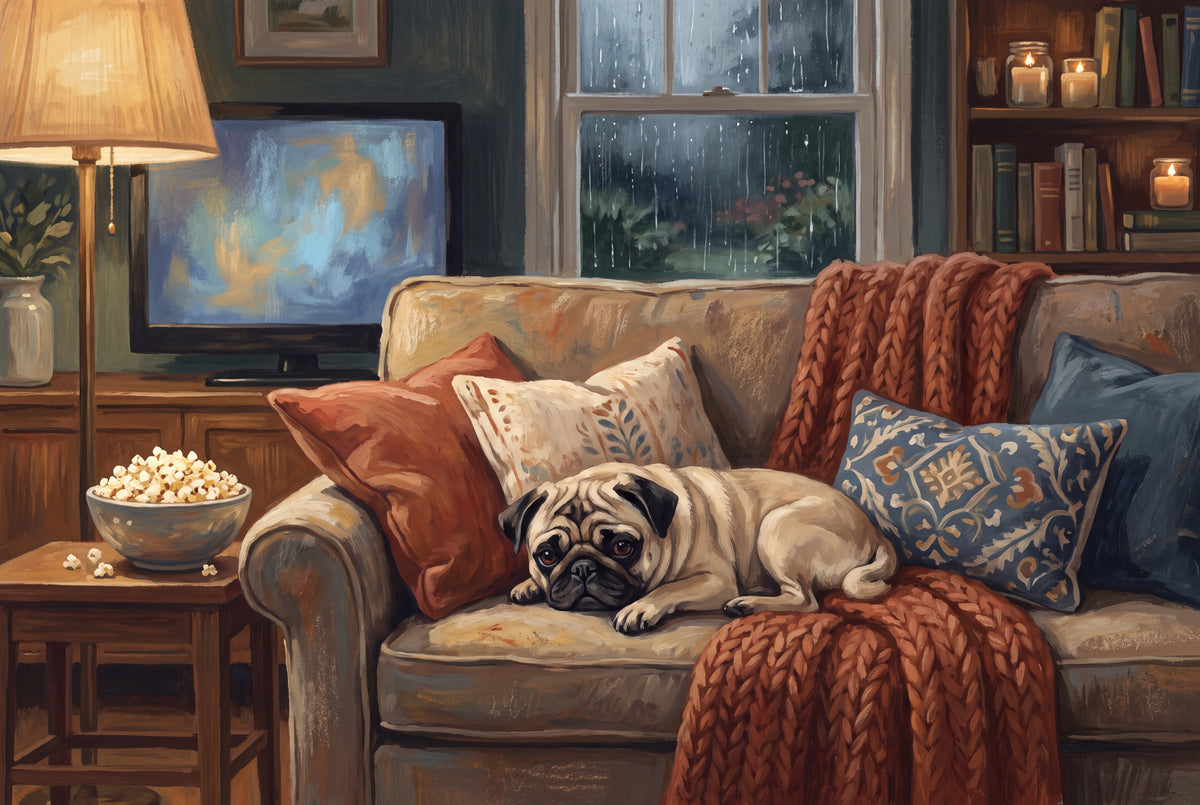 Pug at the Rainy Day Movie Night jigsaw puzzle