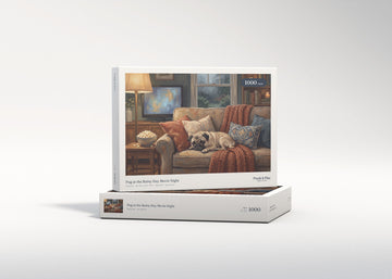 Pug at the Rainy Day Movie Night jigsaw puzzle - gift box