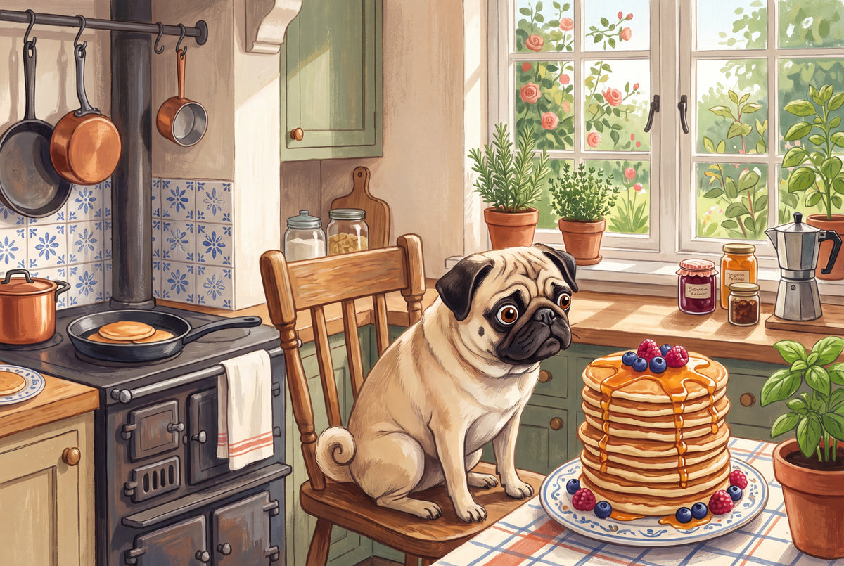 Pug at the Sunday Pancake Kitchen jigsaw puzzle