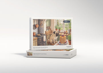 Pug at the Sunday Pancake Kitchen jigsaw puzzle - gift box