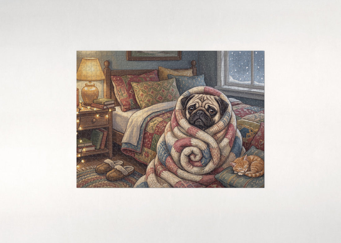 Pug in the Blanket Burrito jigsaw puzzle - gift box