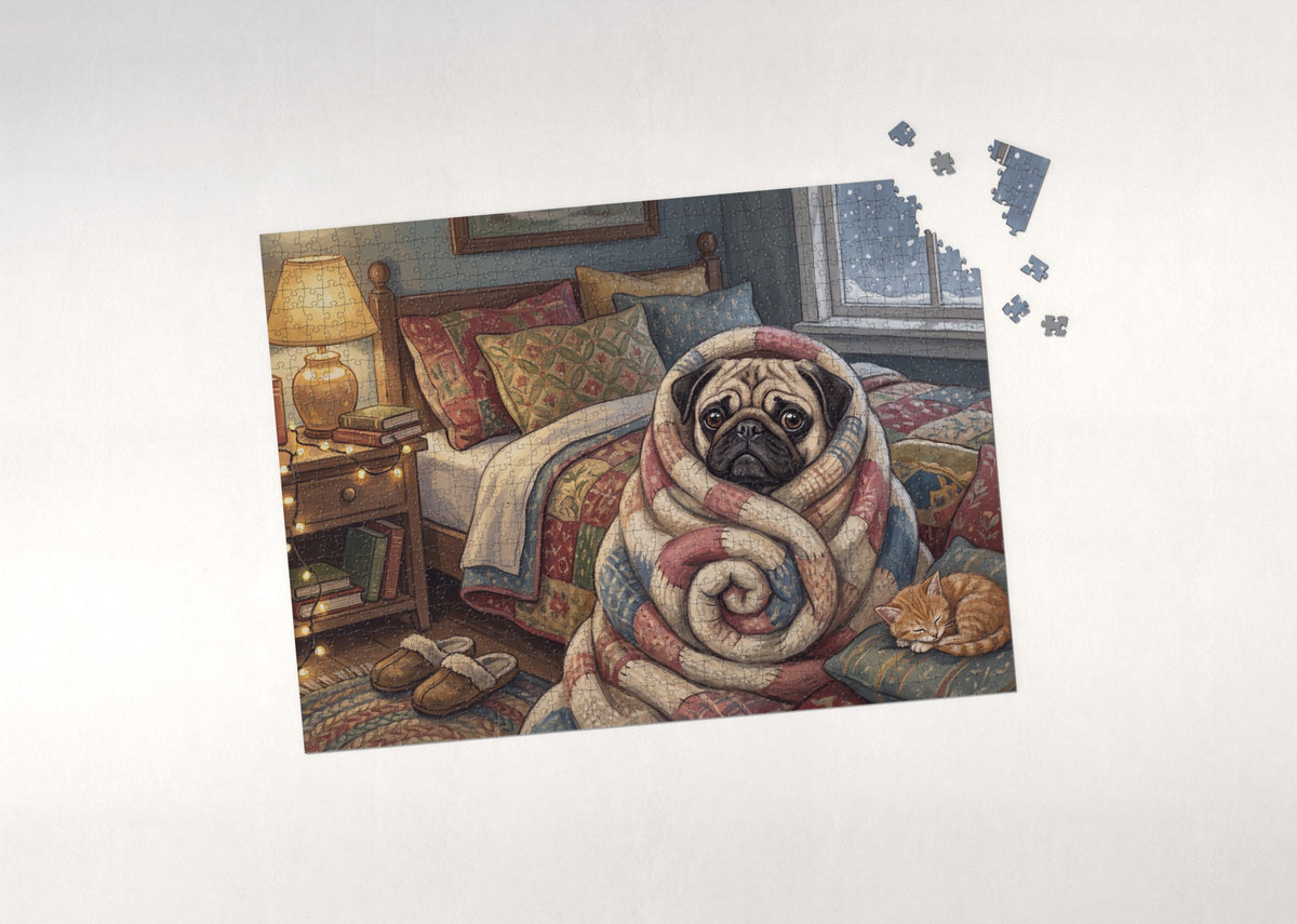 Pug in the Blanket Burrito jigsaw puzzle - puzzle with loose pieces