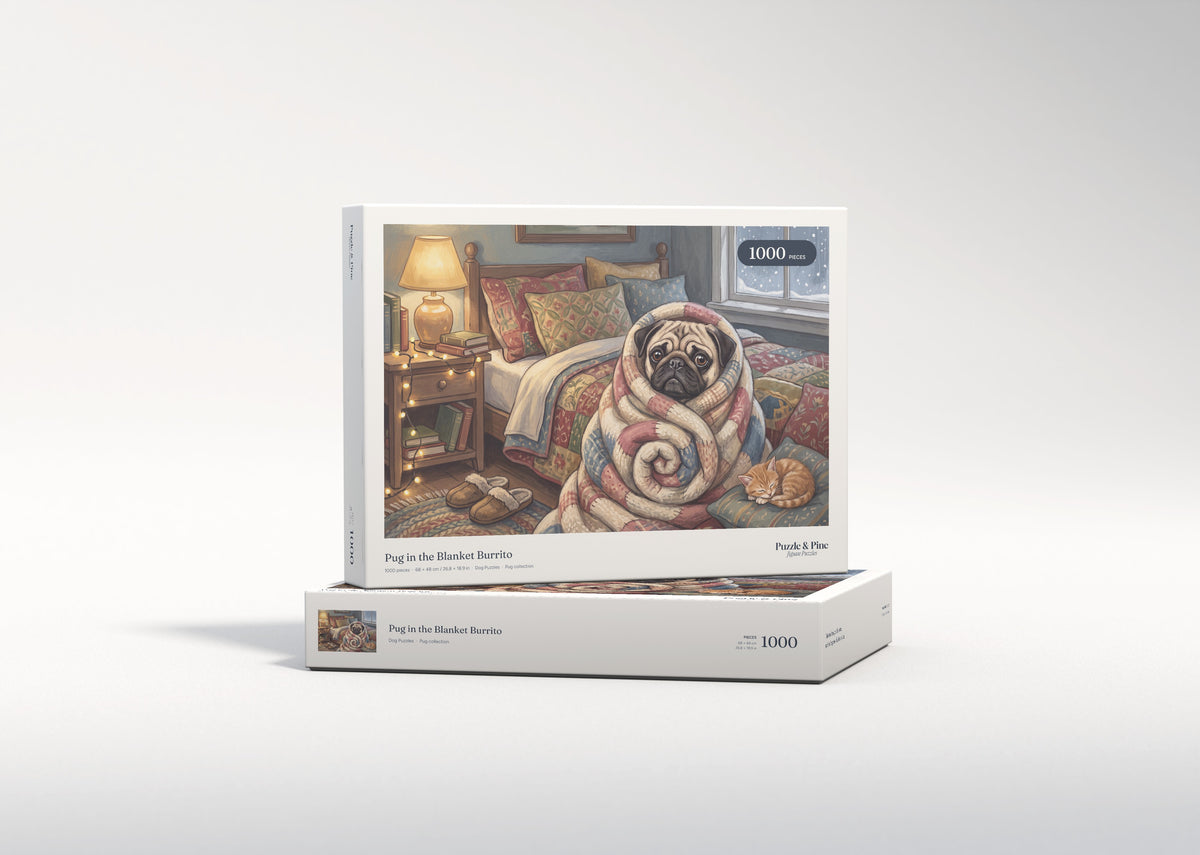 Pug in the Blanket Burrito jigsaw puzzle - gift box