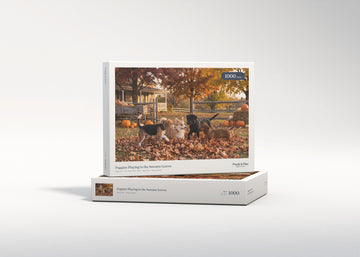 Puppies Playing in the Autumn Leaves jigsaw puzzle - gift box