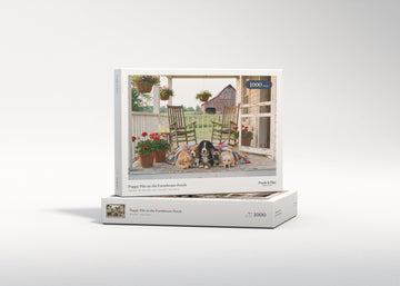Puppy Pile on the Farmhouse Porch jigsaw puzzle - gift box
