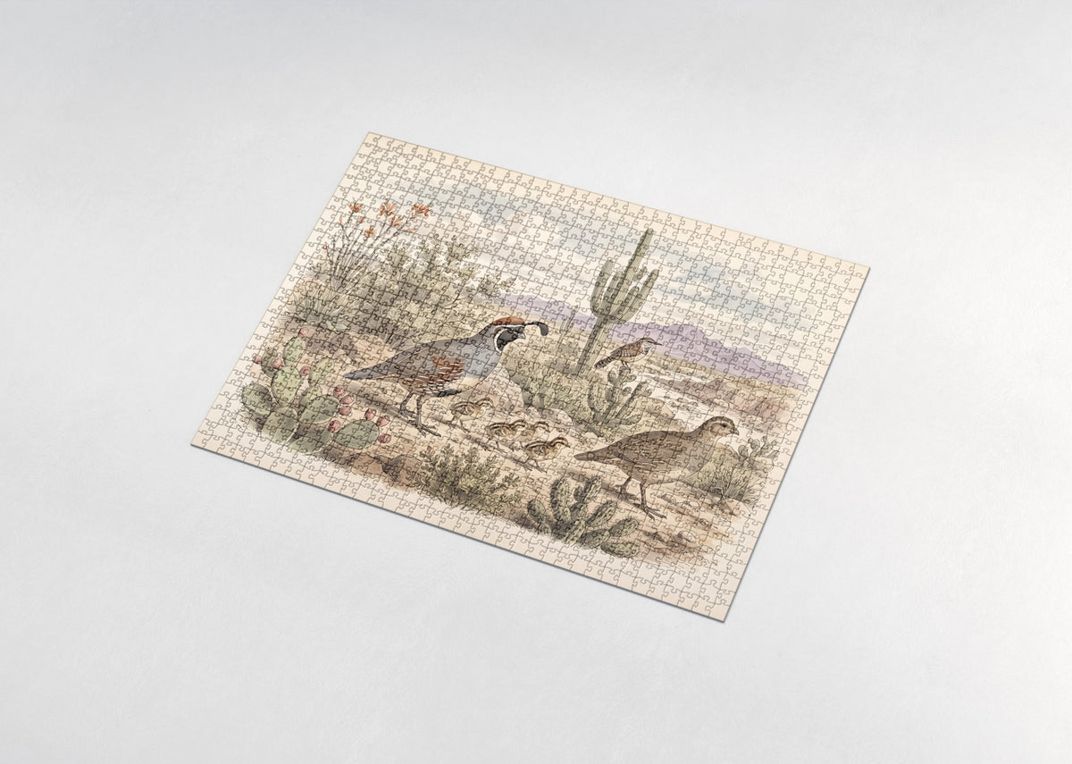 Quail Family in the Desert Scrub jigsaw puzzle - assembled puzzle