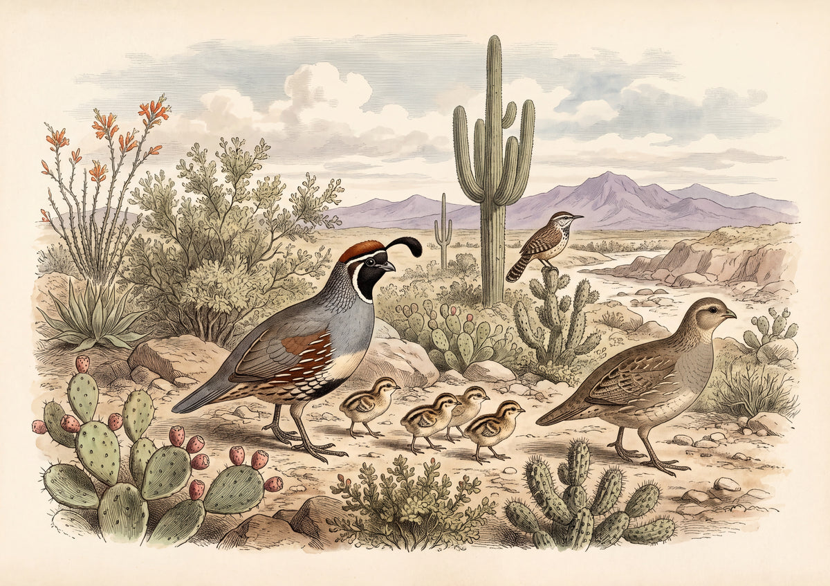 Quail Family in the Desert Scrub jigsaw puzzle