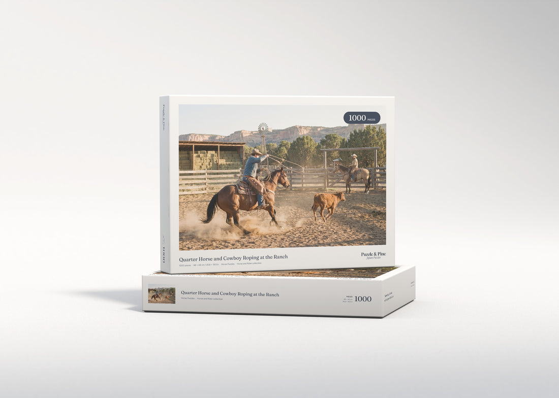 Quarter Horse and Cowboy Roping at the Ranch jigsaw puzzle - gift box