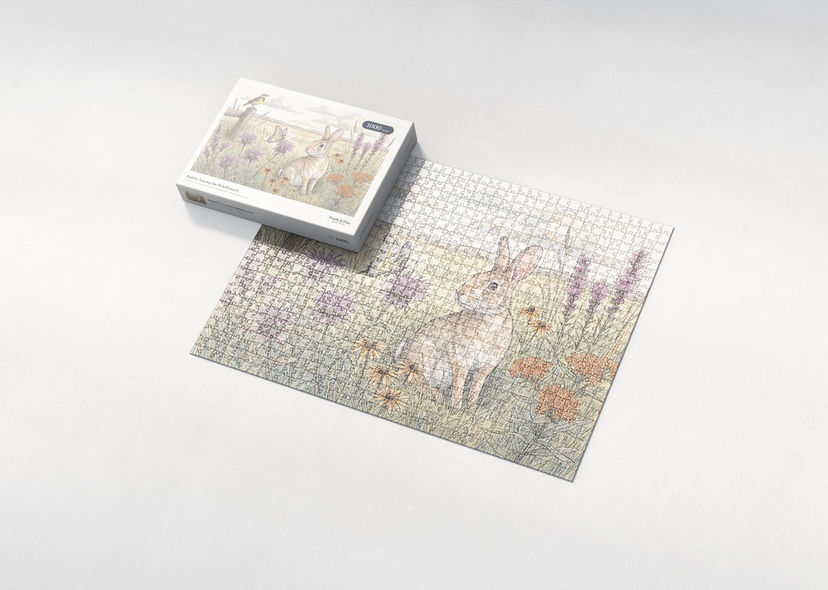 Rabbit Among the Wildflowers jigsaw puzzle - box and puzzle