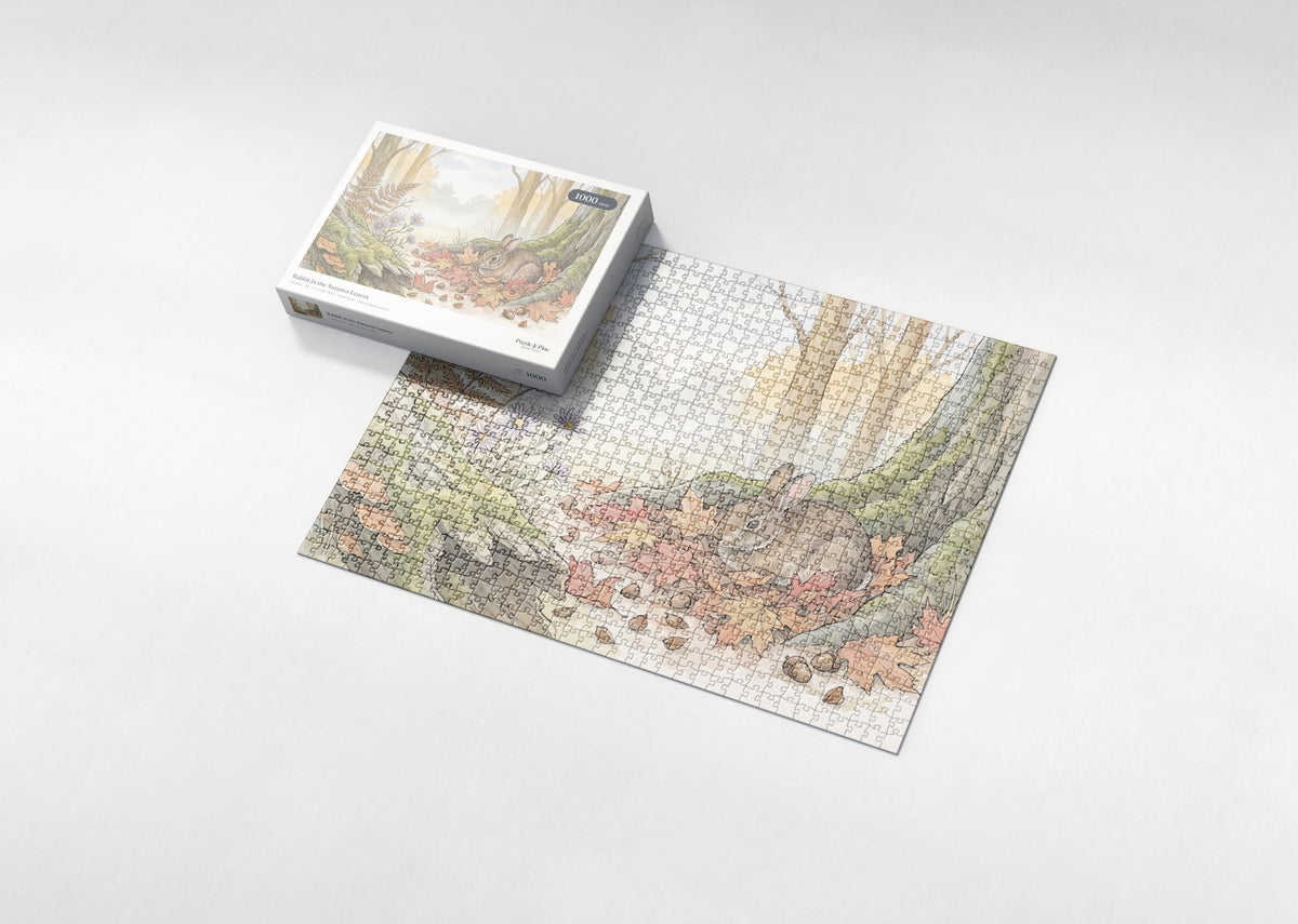 Rabbit in the Autumn Leaves jigsaw puzzle - box and puzzle