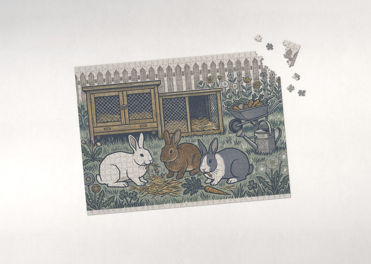 Rabbits at the Farm Hutch jigsaw puzzle - puzzle with loose pieces