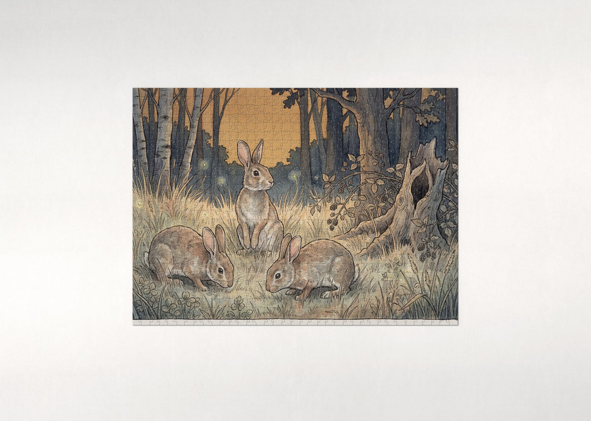 Rabbits at the Forest Edge at Dusk jigsaw puzzle - flat puzzle
