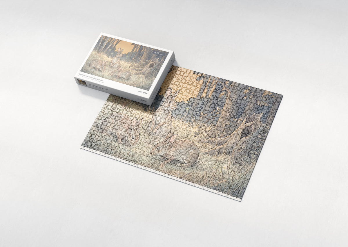 Rabbits at the Forest Edge at Dusk jigsaw puzzle - box and puzzle