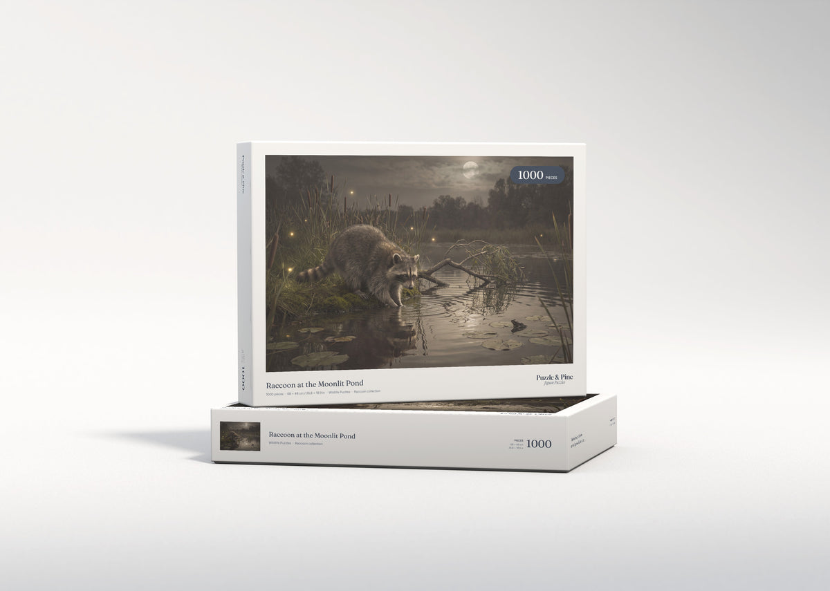 Raccoon at the Moonlit Pond jigsaw puzzle - gift box