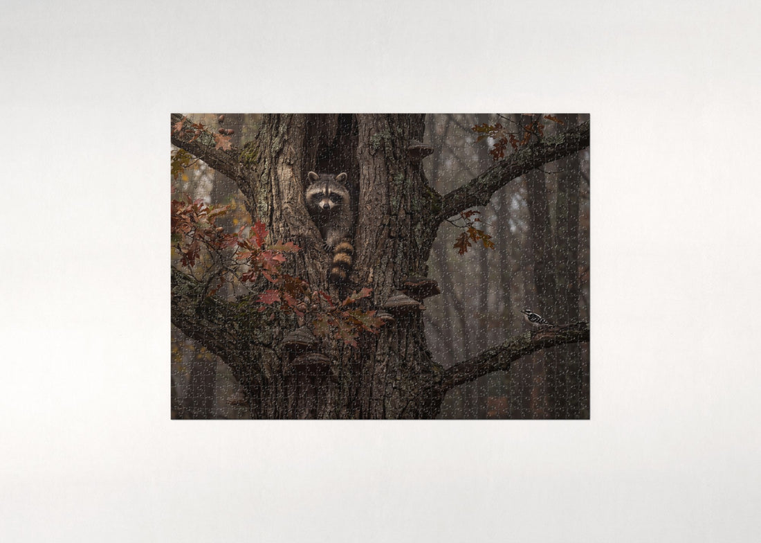 Raccoon in the Autumn Oak jigsaw puzzle - gift box