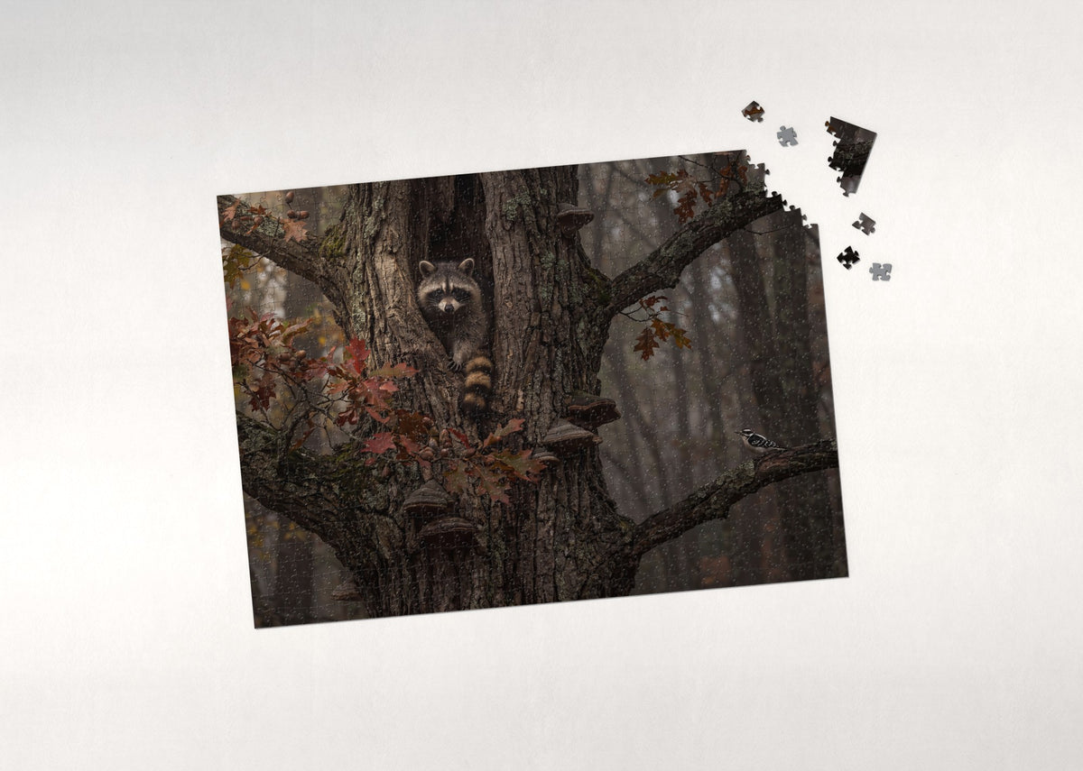 Raccoon in the Autumn Oak jigsaw puzzle - puzzle with loose pieces