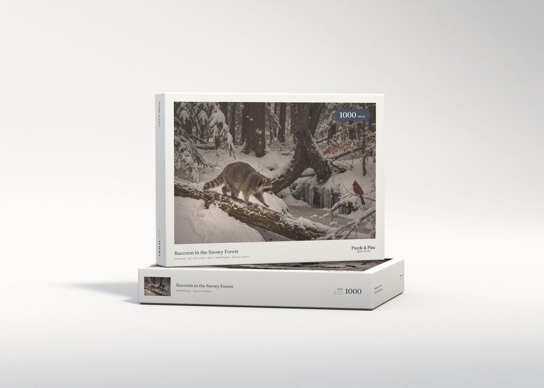 Raccoon in the Snowy Forest jigsaw puzzle - gift box