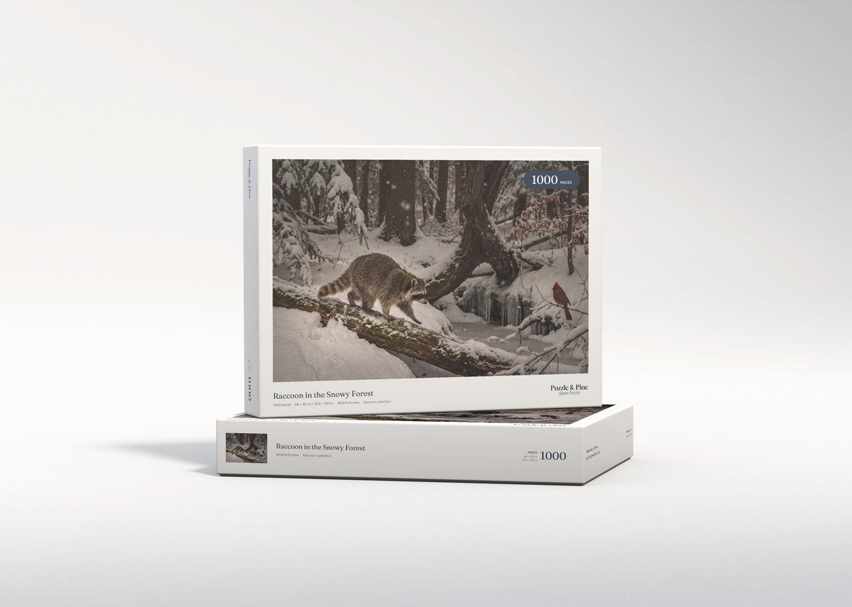 Raccoon in the Snowy Forest jigsaw puzzle - gift box