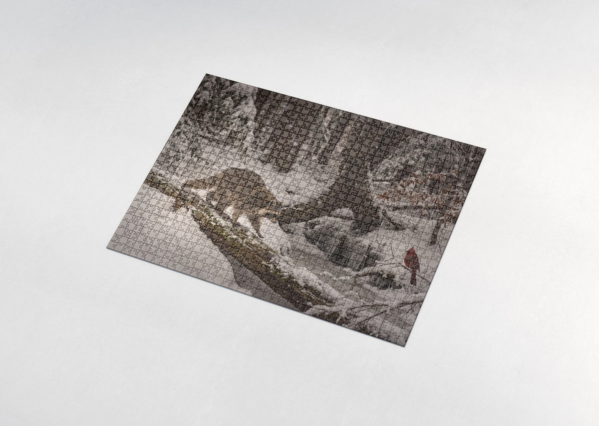 Raccoon in the Snowy Forest jigsaw puzzle - assembled puzzle