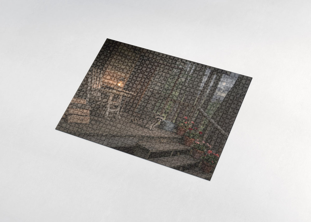 Raccoon on the Cabin Porch jigsaw puzzle - assembled puzzle
