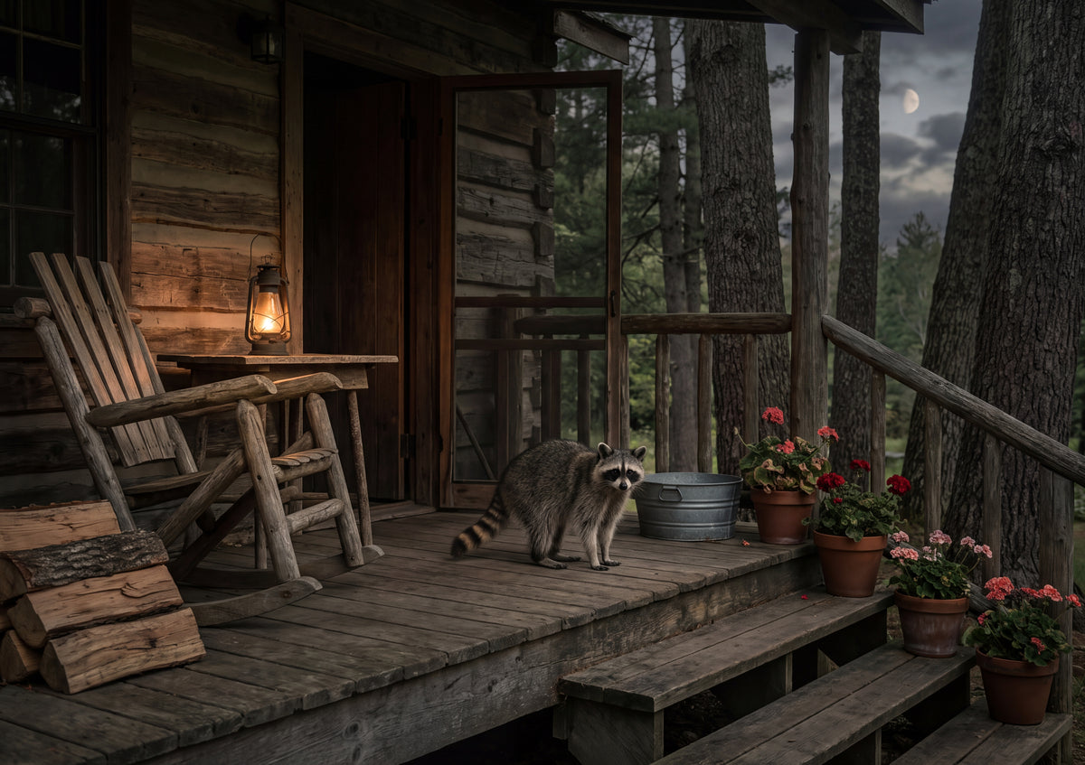 Raccoon on the Cabin Porch jigsaw puzzle
